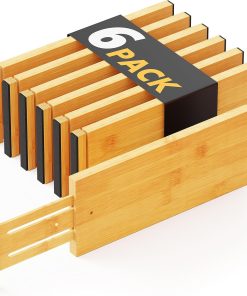 SpaceAid Bamboo Dresser Drawer Dividers 6 Pack. 4.65 High Adjustable 12.5-17 Drawer Organizers. Expandable Organization for Clothing. Clothes. Dressers. Natural