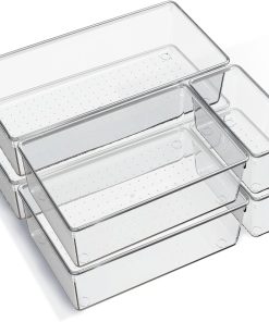 6 Pack Large Clear Plastic Drawer Organizer Trays. Acrylic Kitchen Drawer Organization and Storage Dividers. Non-Slip Storage Bins for Makeup. Kitchen Utensils. Bathroom. Jewelries and Office Desk