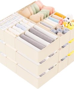 Criusia 15 Pack Drawer Organizer for Clothes. Foldable Dresser Dividers with 3 Sizes. Fabric Storage Bins  Beige