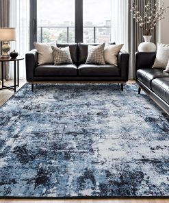 Rugflix 8x10 Area Rugs for Living Room. Washable Large Rug Stain-Resistant Low Pile. Modern Dark Carpet for Dining Room Home Office Kid Room Nursery Bedroom. Navy Blue/Black